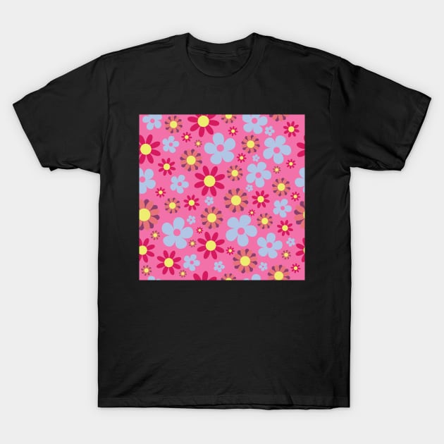 Floral Pink Blue Yellow Flower Seamless Pattern Version 2 T-Shirt by 2CreativeNomads